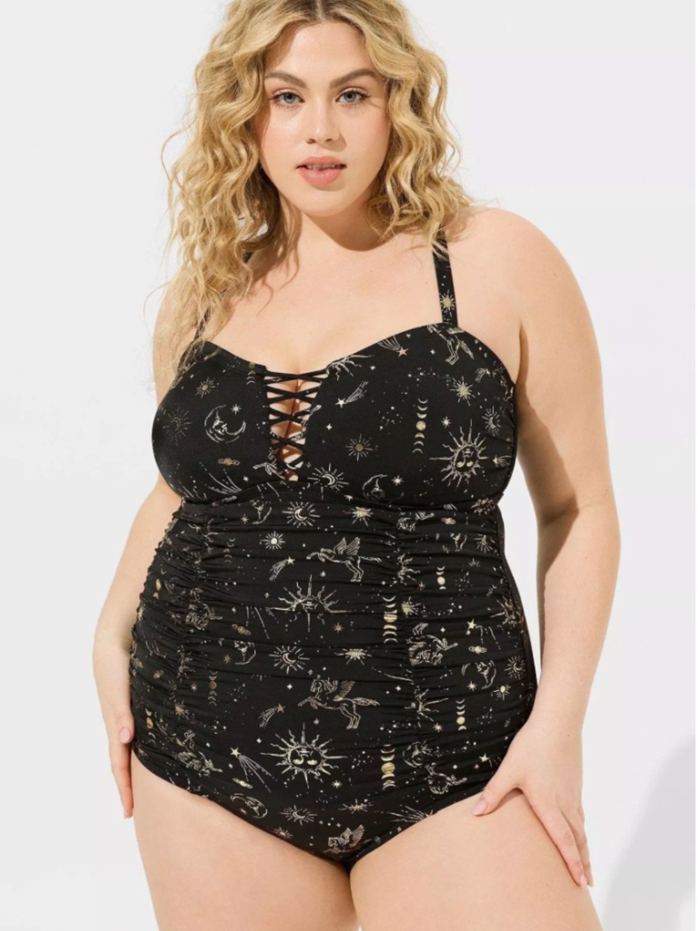 torrid Slim Fix Lattice One Piece Swimsuit Celestial Space Deep Black size 2